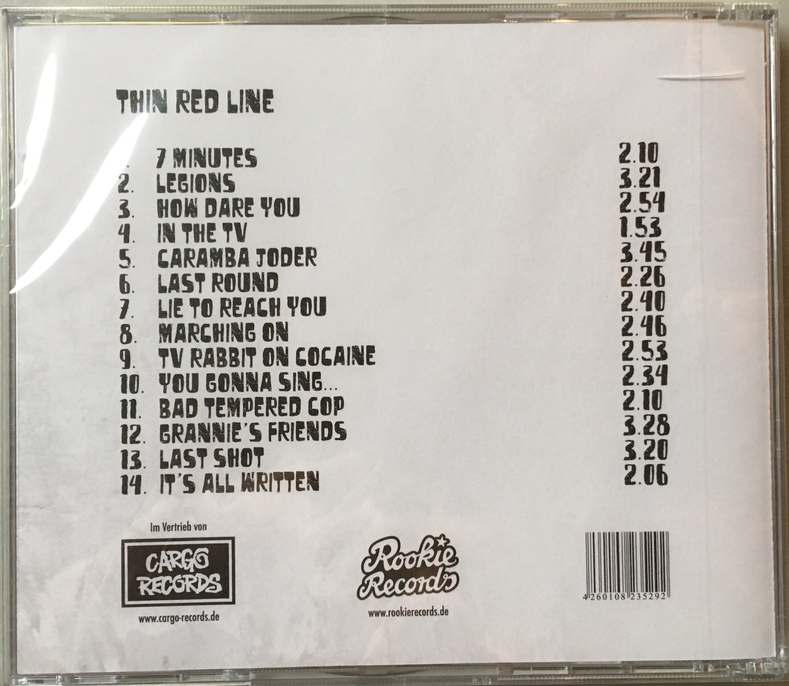 Yakuzialbum "Thin Red Line" Rückseite Yakuzialbum "Thin Red Line" Rückseite mit Titelliste und Logos